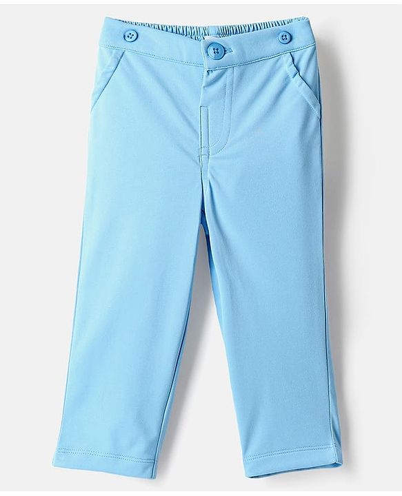 Babyhug Knit Full Sleeves Solid Color Shirt & Trouser with Bow & Suspender Cap - Light Blue & White
