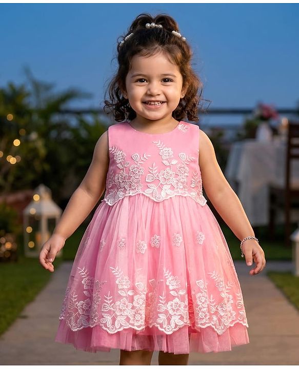 Babyhug Woven Sleeveless Sequin Embroidered Ethnic Dress - Fuschia main image 0