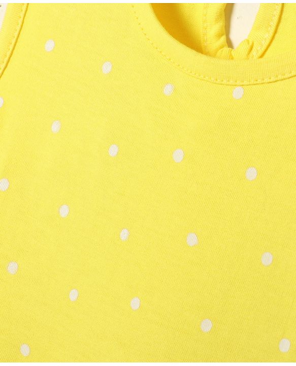 Babyhug Single Jersey Knit Sleeveless Anti Bacterial Frock with Heart Print - Yellow