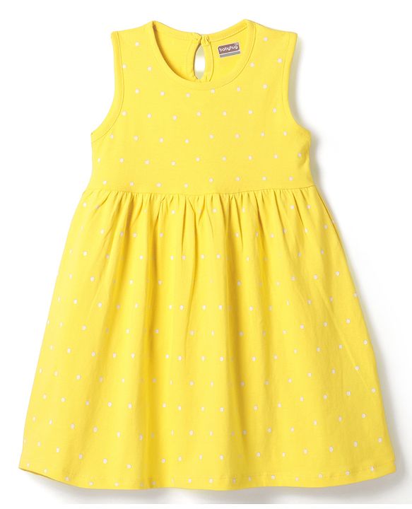 Babyhug Single Jersey Knit Sleeveless Anti Bacterial Frock with Heart Print - Yellow