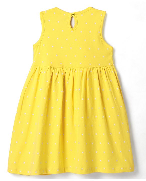 Babyhug Single Jersey Knit Sleeveless Anti Bacterial Frock with Heart Print - Yellow