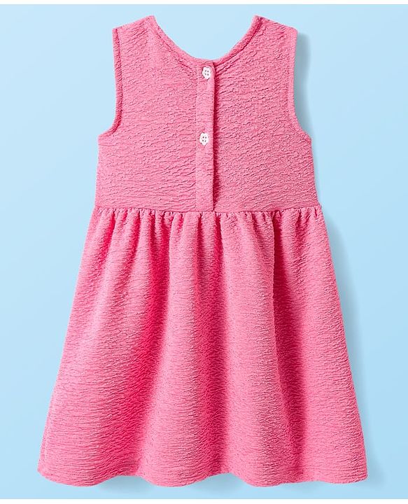 Babyhug Cotton Knit Textured Frock with Full Sleeves Floral Printed Inner Tee & Sling Bag - Pink & White