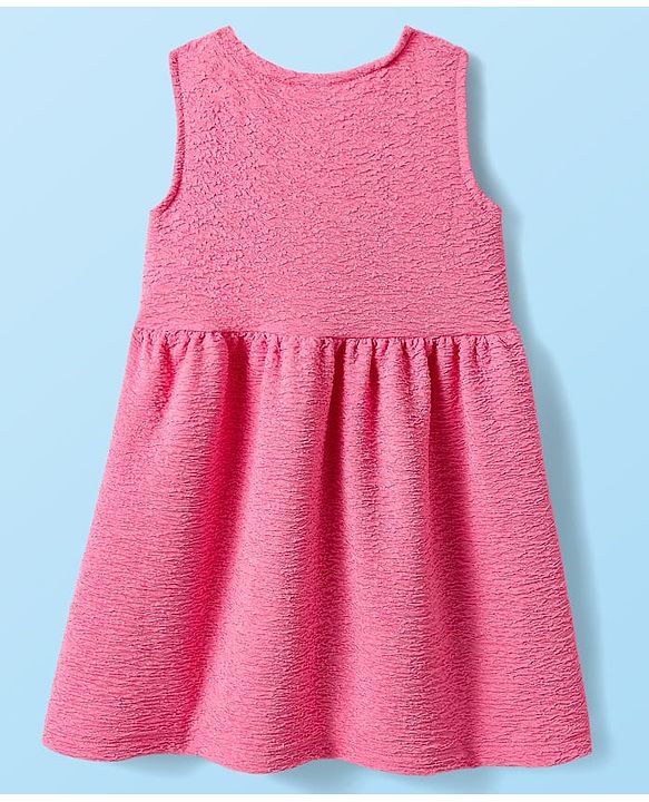 Babyhug Cotton Knit Textured Frock with Full Sleeves Floral Printed Inner Tee & Sling Bag - Pink & White