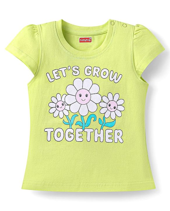 Babyhug Cotton Knit Half Sleeves Capri Nightsuit with Floral Print - Green & Pink