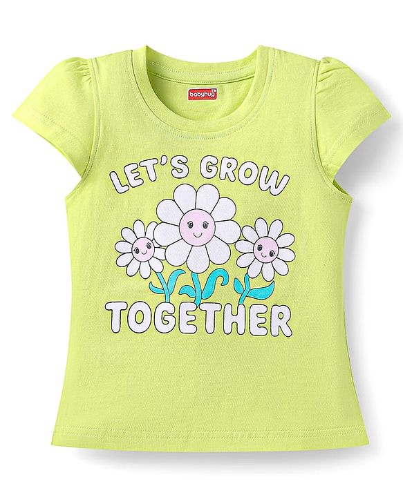Babyhug Cotton Knit Half Sleeves Capri Nightsuit with Floral Print - Green & Pink