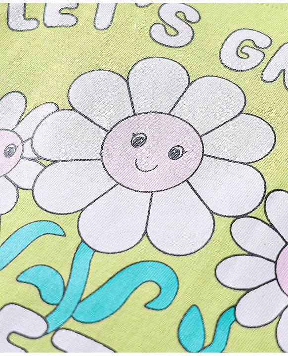Babyhug Cotton Knit Half Sleeves Capri Nightsuit with Floral Print - Green & Pink