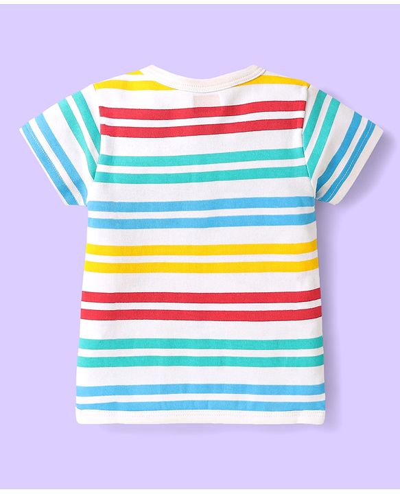 Babyhug 100% Cotton Interlock Knit  Half Sleeves Front Open jhablas With Striped & Fruits Print Pack Of 3 - Light Blue Navy Blue & White