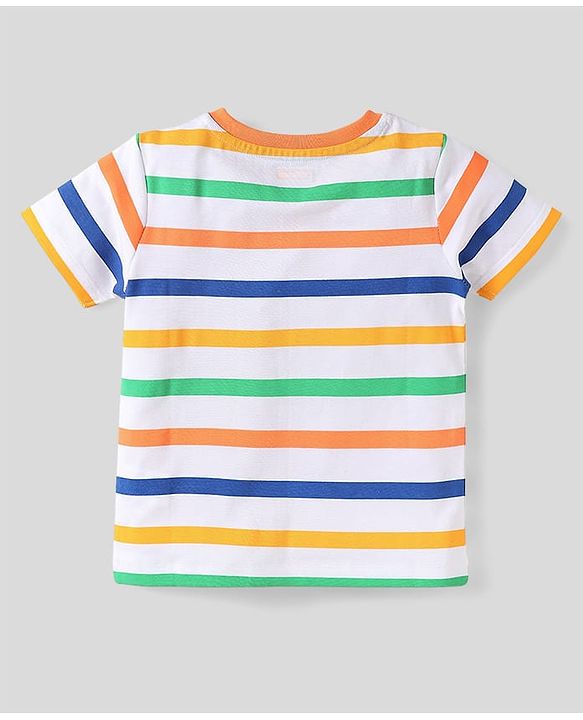 Babyhug Cotton Knit Half Sleeves T-Shirts with Text Print & Stripes Pack of 3 - Blue White & Navy Blue