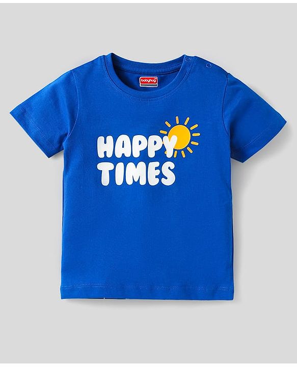 Babyhug Cotton Knit Half Sleeves T-Shirts with Text Print & Stripes Pack of 3 - Blue White & Navy Blue