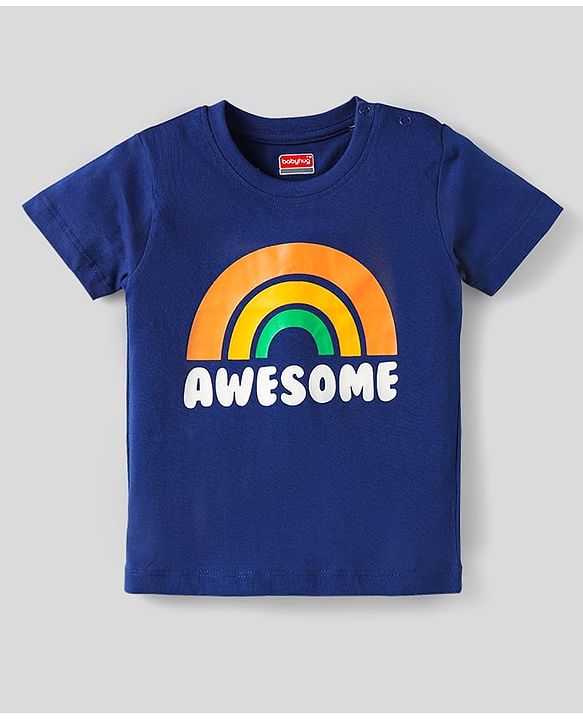 Babyhug Cotton Knit Half Sleeves T-Shirts with Text Print & Stripes Pack of 3 - Blue White & Navy Blue