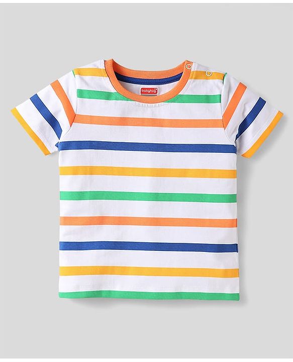 Babyhug Cotton Knit Half Sleeves T-Shirts with Text Print & Stripes Pack of 3 - Blue White & Navy Blue