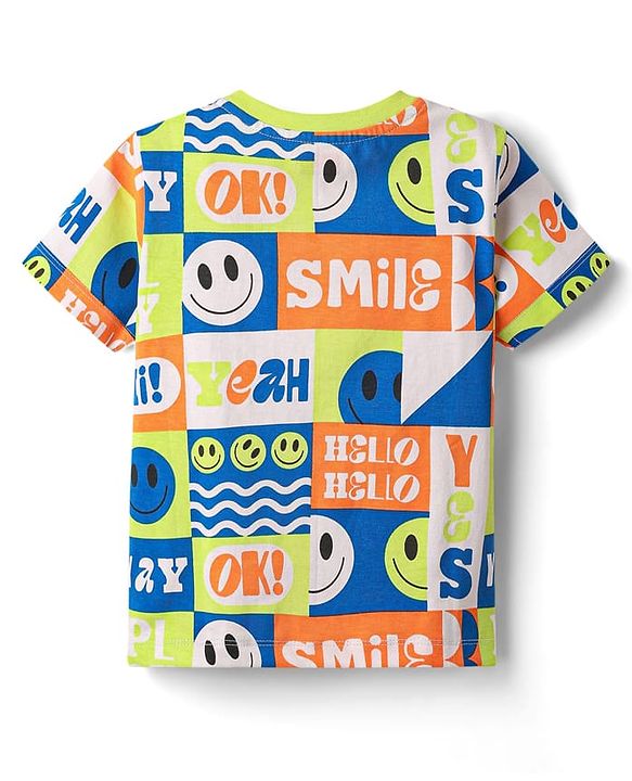 Babyhug Cotton Knit Half Sleeves T-Shirt With Smiley Theme Print Pack Of 2 - Blue
