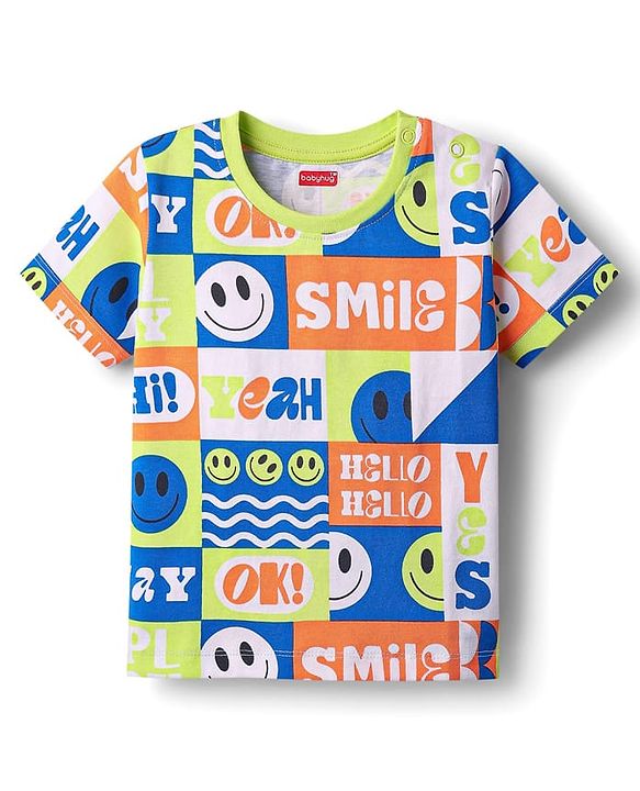 Babyhug Cotton Knit Half Sleeves T-Shirt With Smiley Theme Print Pack Of 2 - Blue