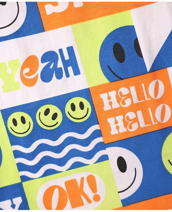 Babyhug Cotton Knit Half Sleeves T-Shirt With Smiley Theme Print Pack Of 2 - Blue