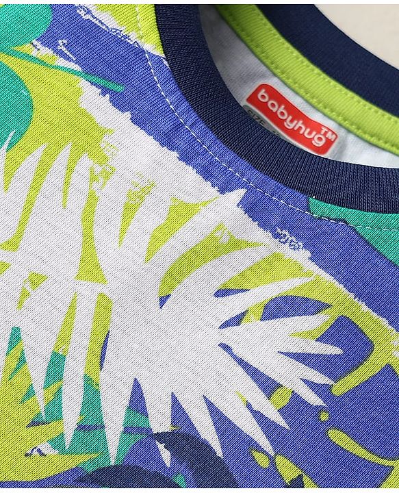 Babyhug Cotton Knit Half Sleeves T-Shirt With Stripes & Beach Theme Print  Pack Of 3 - Limegreen & Navy Blue