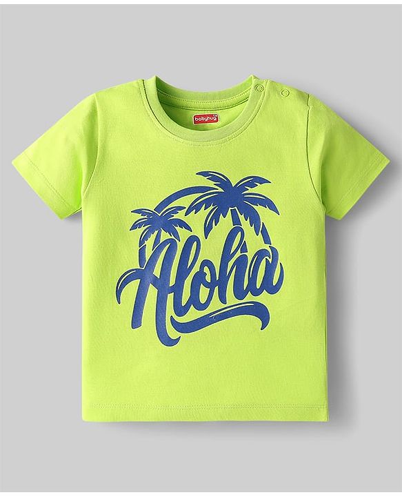 Babyhug Cotton Knit Half Sleeves T-Shirt With Stripes & Beach Theme Print  Pack Of 3 - Limegreen & Navy Blue