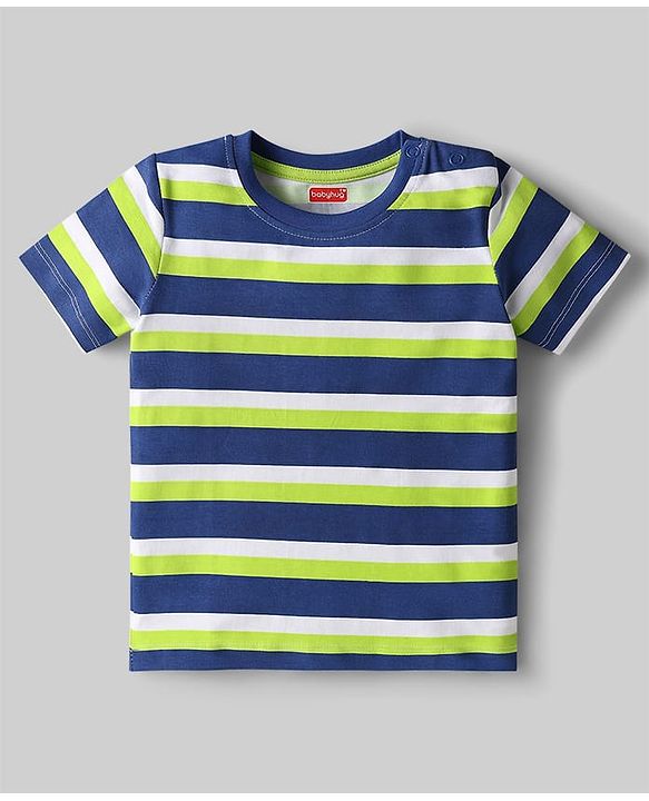 Babyhug Cotton Knit Half Sleeves T-Shirt With Stripes & Beach Theme Print  Pack Of 3 - Limegreen & Navy Blue