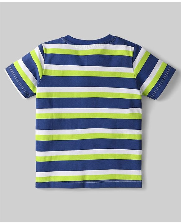 Babyhug Cotton Knit Half Sleeves T-Shirt With Stripes & Beach Theme Print  Pack Of 3 - Limegreen & Navy Blue