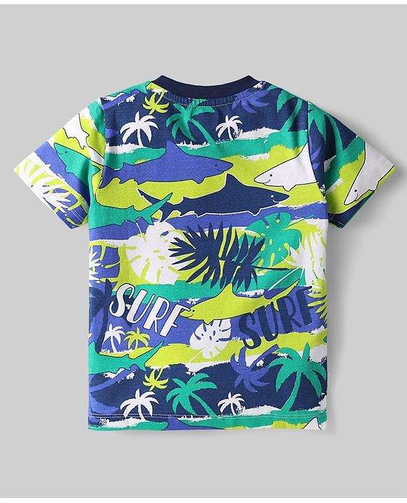 Babyhug Cotton Knit Half Sleeves T-Shirt With Stripes & Beach Theme Print  Pack Of 3 - Limegreen & Navy Blue
