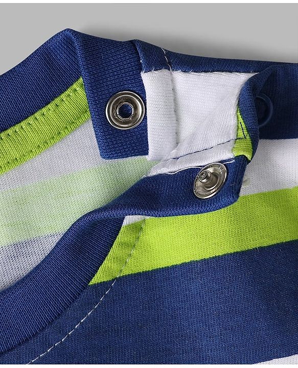 Babyhug Cotton Knit Half Sleeves T-Shirt With Stripes & Beach Theme Print  Pack Of 3 - Limegreen & Navy Blue