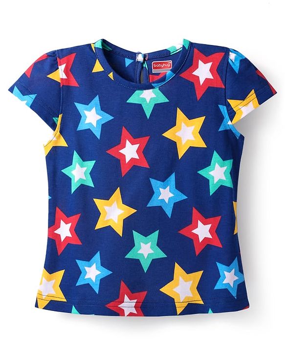 Babyhug Cotton Knit Half Sleeves Nightsuit With Star Print - Navy Blue