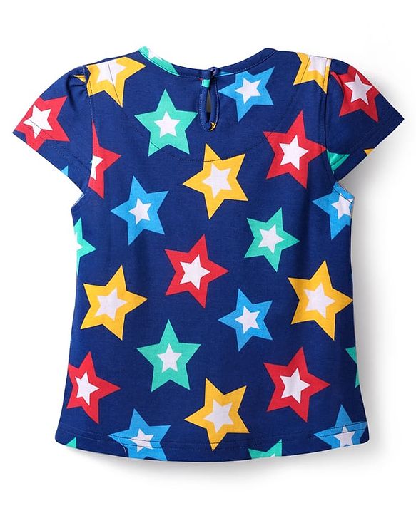 Babyhug Cotton Knit Half Sleeves Nightsuit With Star Print - Navy Blue