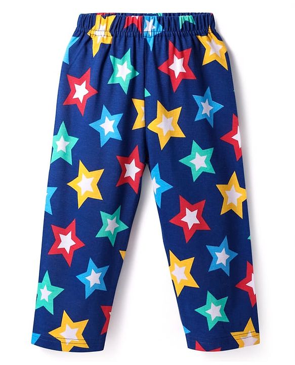 Babyhug Cotton Knit Half Sleeves Nightsuit With Star Print - Navy Blue