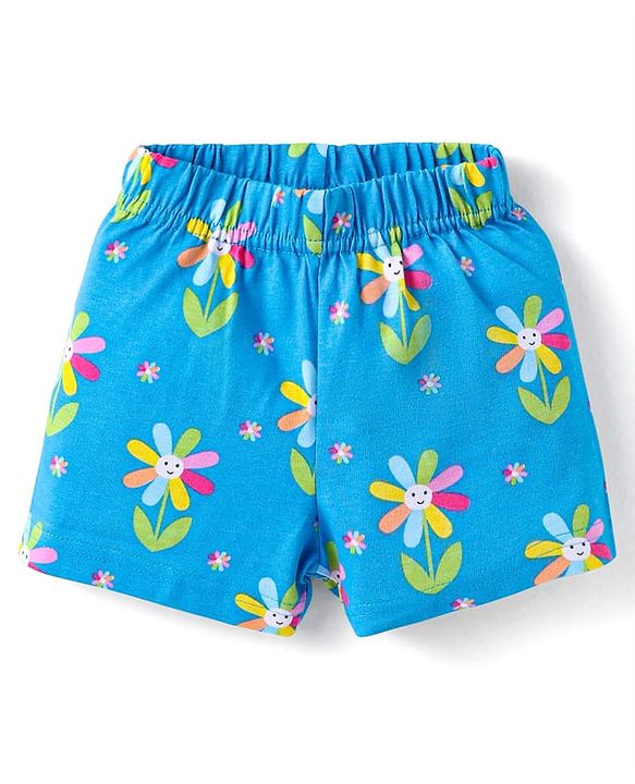 Babyhug Cotton Knit Half Sleeves Co-ords Short Night Suits with Floral & Polka Dots Print Pack of 2 - Blue & Dark Pink