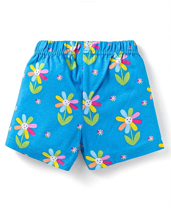 Babyhug Cotton Knit Half Sleeves Co-ords Short Night Suits with Floral & Polka Dots Print Pack of 2 - Blue & Dark Pink