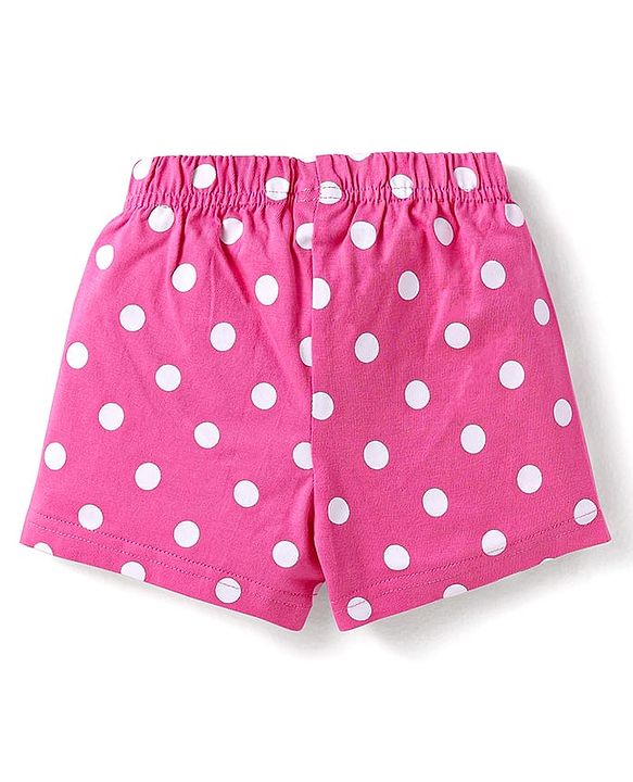 Babyhug Cotton Knit Half Sleeves Co-ords Short Night Suits with Floral & Polka Dots Print Pack of 2 - Blue & Dark Pink