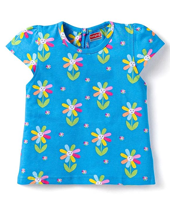 Babyhug Cotton Knit Half Sleeves Co-ords Short Night Suits with Floral & Polka Dots Print Pack of 2 - Blue & Dark Pink