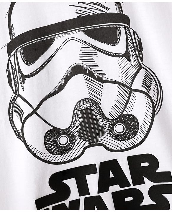 Pine Kids Lucas Single Jersey Knit Half Drop Shoulder Sleeves Oversized T-Shirt & Lounge Pant Set With Star Wars Graphics - White & Black