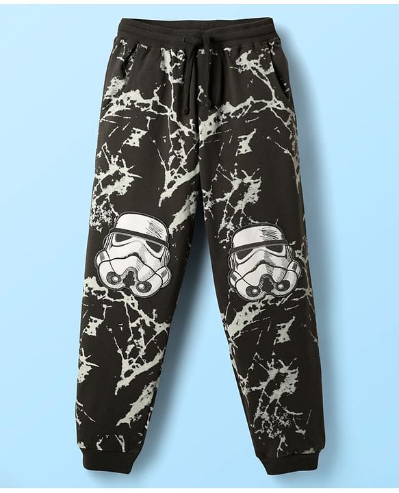 Pine Kids Lucas Single Jersey Knit Half Drop Shoulder Sleeves Oversized T-Shirt & Lounge Pant Set With Star Wars Graphics - White & Black