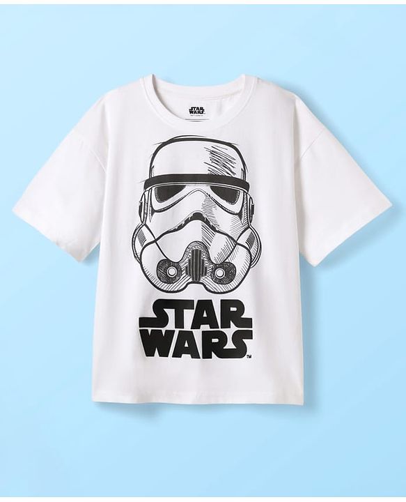 Pine Kids Lucas Single Jersey Knit Half Drop Shoulder Sleeves Oversized T-Shirt & Lounge Pant Set With Star Wars Graphics - White & Black