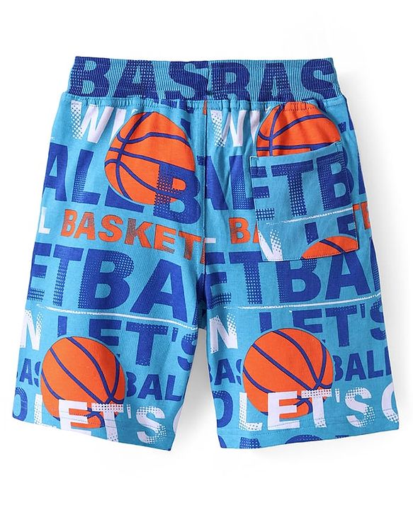 Pine Kids Looper Knit Knee Length Shorts with Basket Ball Print - Light Blue