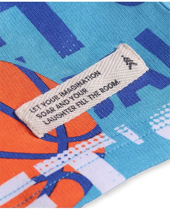 Pine Kids Looper Knit Knee Length Shorts with Basket Ball Print - Light Blue