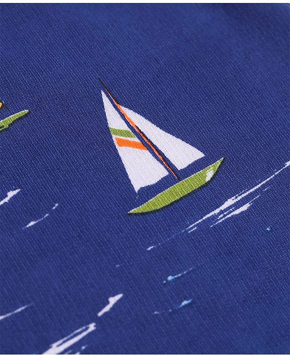 Pine Kids Looper Knit Above Knee Length Shorts with Nautical Theme Print - Blue