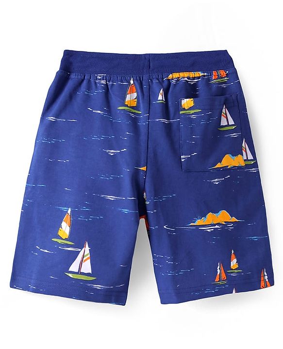 Pine Kids Looper Knit Above Knee Length Shorts with Nautical Theme Print - Blue