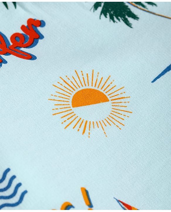 Pine Kids Looper Knit Above Knee Length Shorts with Beach Theme Print - Aqua Blue