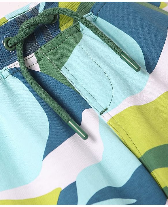 Pine Kids Looper Knit Above Knee Length Shorts with Tropical Theme Print - Limegreen