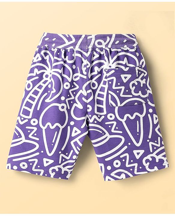 Pine Kids Looper Above Knee Length Shorts With Abstract Print - Violet