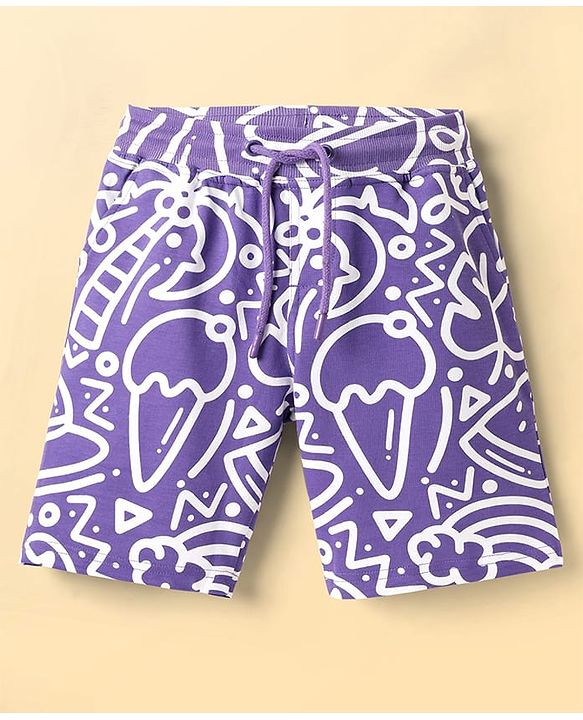 Pine Kids Looper Above Knee Length Shorts With Abstract Print - Violet