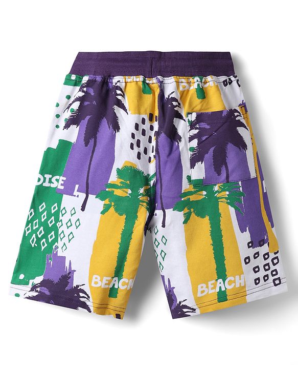 Pine Kids Looper Above Knee Length Shorts With Beach Theme Print - Yellow