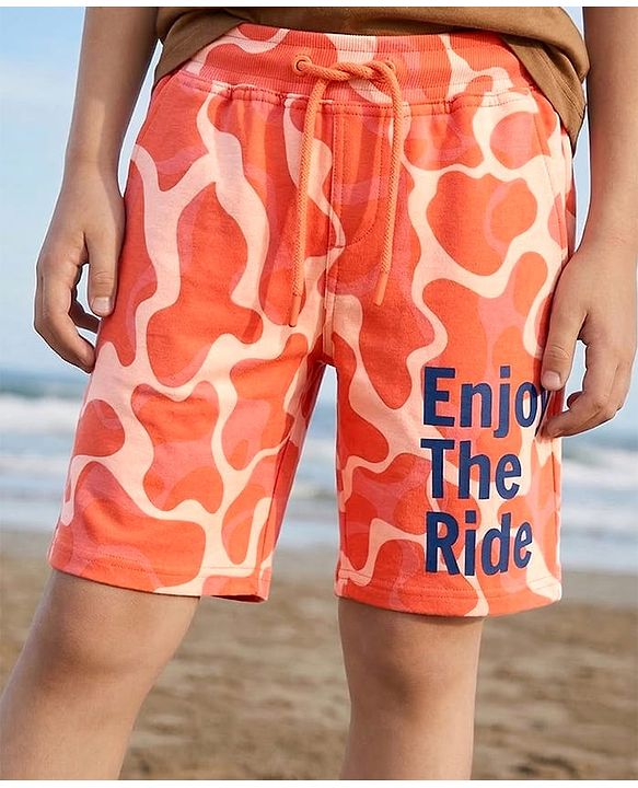 Pine Kids Looper Above Knee Length Shorts With Abstract Print - Orange