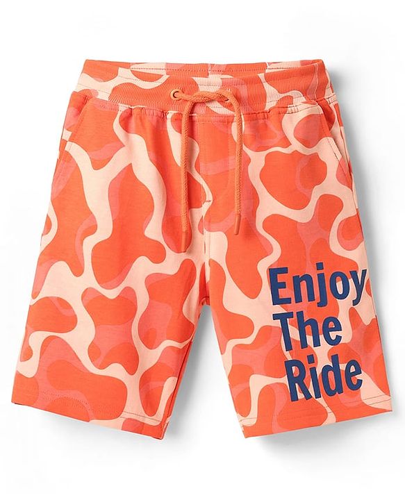 Pine Kids Looper Above Knee Length Shorts With Abstract Print - Orange