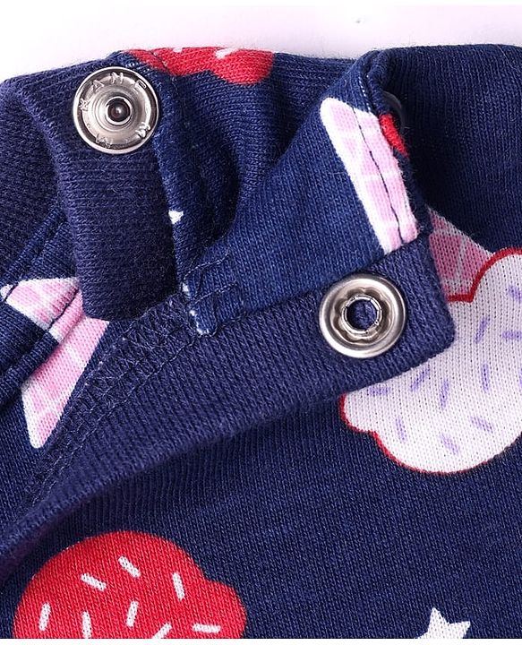 Babyhug Cotton Knit Half Sleeves Shorts Nightsuit With Ice Cream Print - Navy Blue