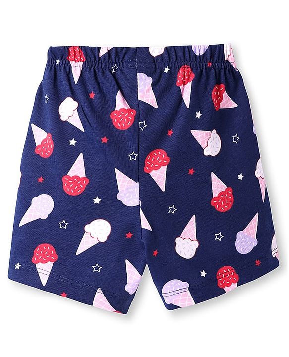 Babyhug Cotton Knit Half Sleeves Shorts Nightsuit With Ice Cream Print - Navy Blue