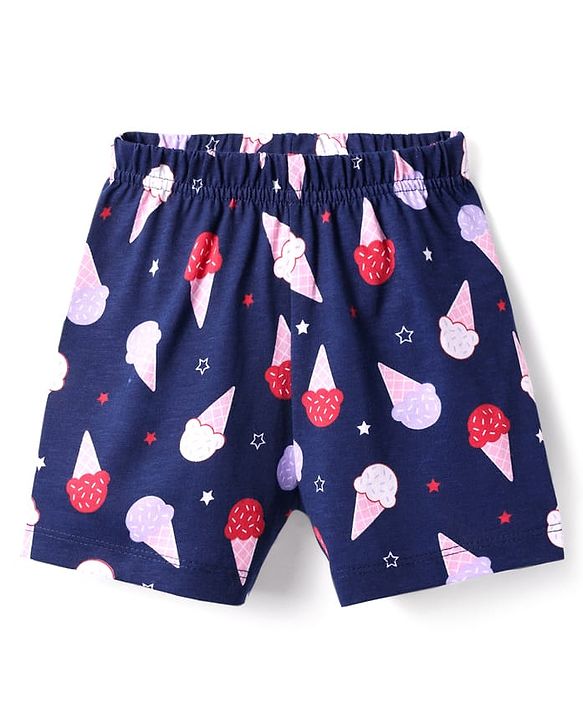 Babyhug Cotton Knit Half Sleeves Shorts Nightsuit With Ice Cream Print - Navy Blue