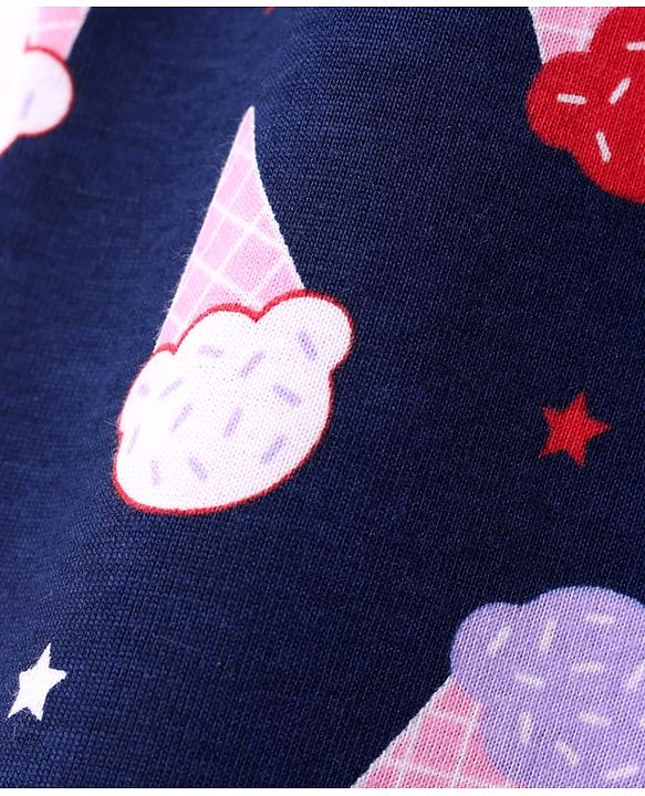 Babyhug Cotton Knit Half Sleeves Shorts Nightsuit With Ice Cream Print - Navy Blue