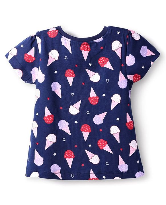 Babyhug Cotton Knit Half Sleeves Shorts Nightsuit With Ice Cream Print - Navy Blue